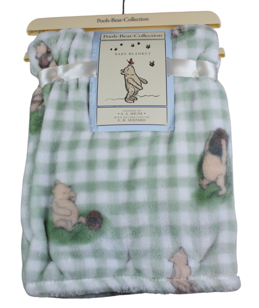 Winnie the Pooh Bear Collection Honey Pot Baby Blanket Fleece Boys Green NWT