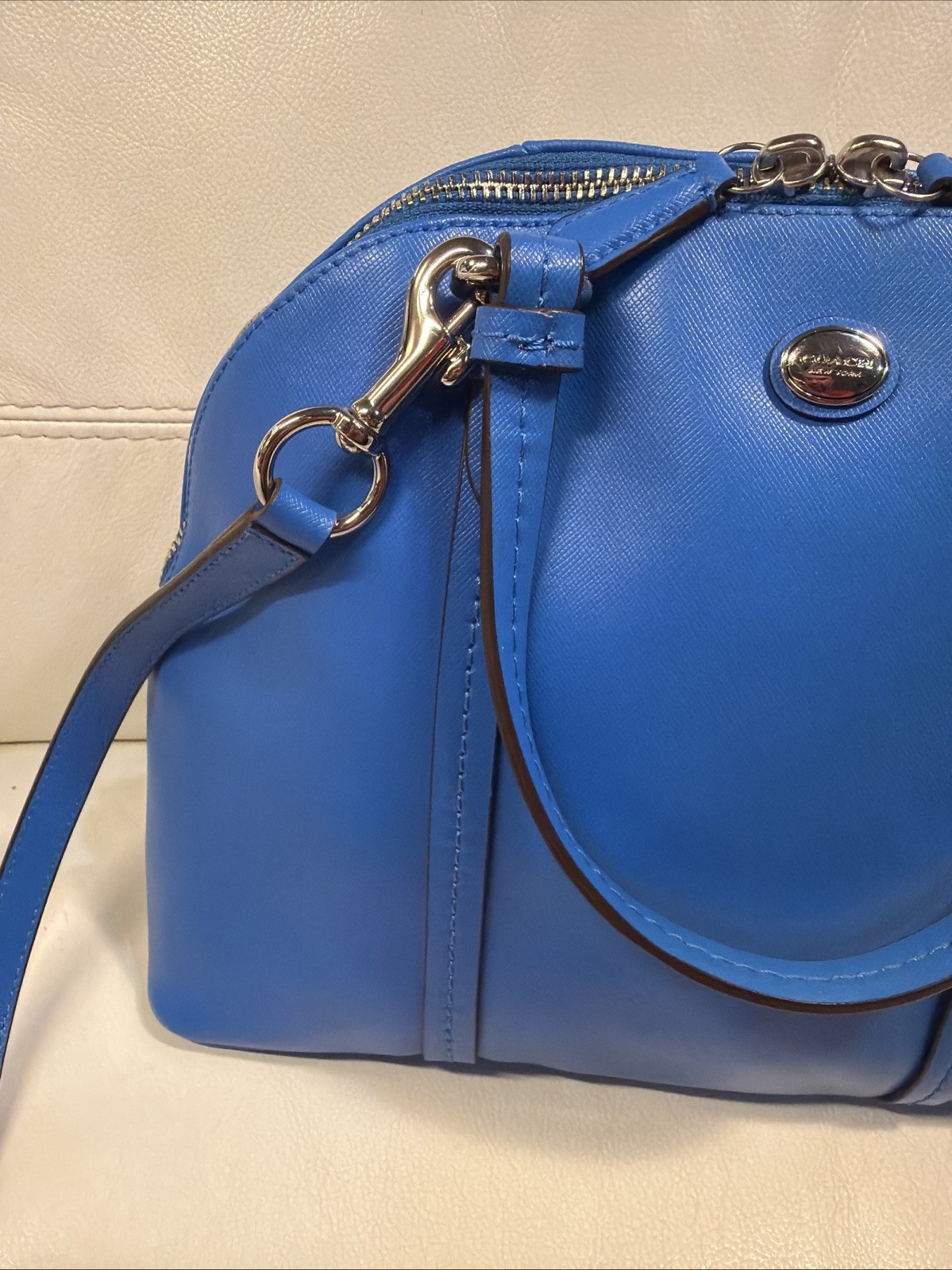 Coach Peyton Cora Domed Satchel Porcelain Blue Leather Bag image 9