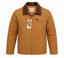 Wrangler Canvas Work Jacket Men s S Brown Quilted Lined Corduroy Collar Workwear