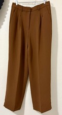 ARITZIA WOMEN'S THE EFFORTLESS PANTS CURVED-FIT PLEATED CREPETTE BROWN 12 NEW