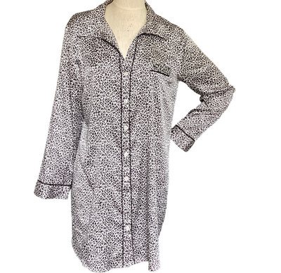 Victoria's Secret PJ Button-Up Sleep Shirt/Dress/Tunic Leopard Print L #163J