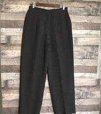 Talbots Wide Leg Patterned Pants Size 10 Lined Side Zip USA Made Dress Black