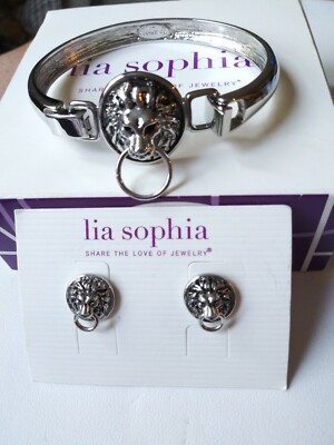 New lia sophia CHANGE UP set bracelet earrings silver FIERCE lion insert 