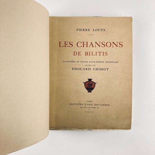 PIERRE LOUYS : CHANSONS DE BILITIS . EAUX-FORTES CHIMOT . DEVAMBEZ, 1925 . 1/100 - Photo 4/18