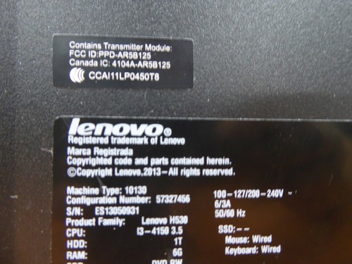 LENOVO H530 TOWER PC INTEL i3-4150 3.5GHz 8GB 1TB WINDOWS 10 HOME Wi-Fi FEDEX - Picture 3 of 12