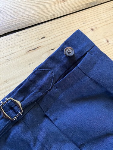 Anglo-Italian 100% Linen Pleated High-Waisted Trousers Blue W32 L30 Made In Ital - Picture 6 of 11