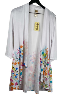 A Walk in The Park Women s Cardigan Top Medium Drape Open Artsy Floral 3237
