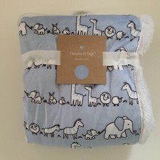 NEW Baby Blanket Blue Sherpa Reverse Animal Theme Baby Gift  Elements of Style