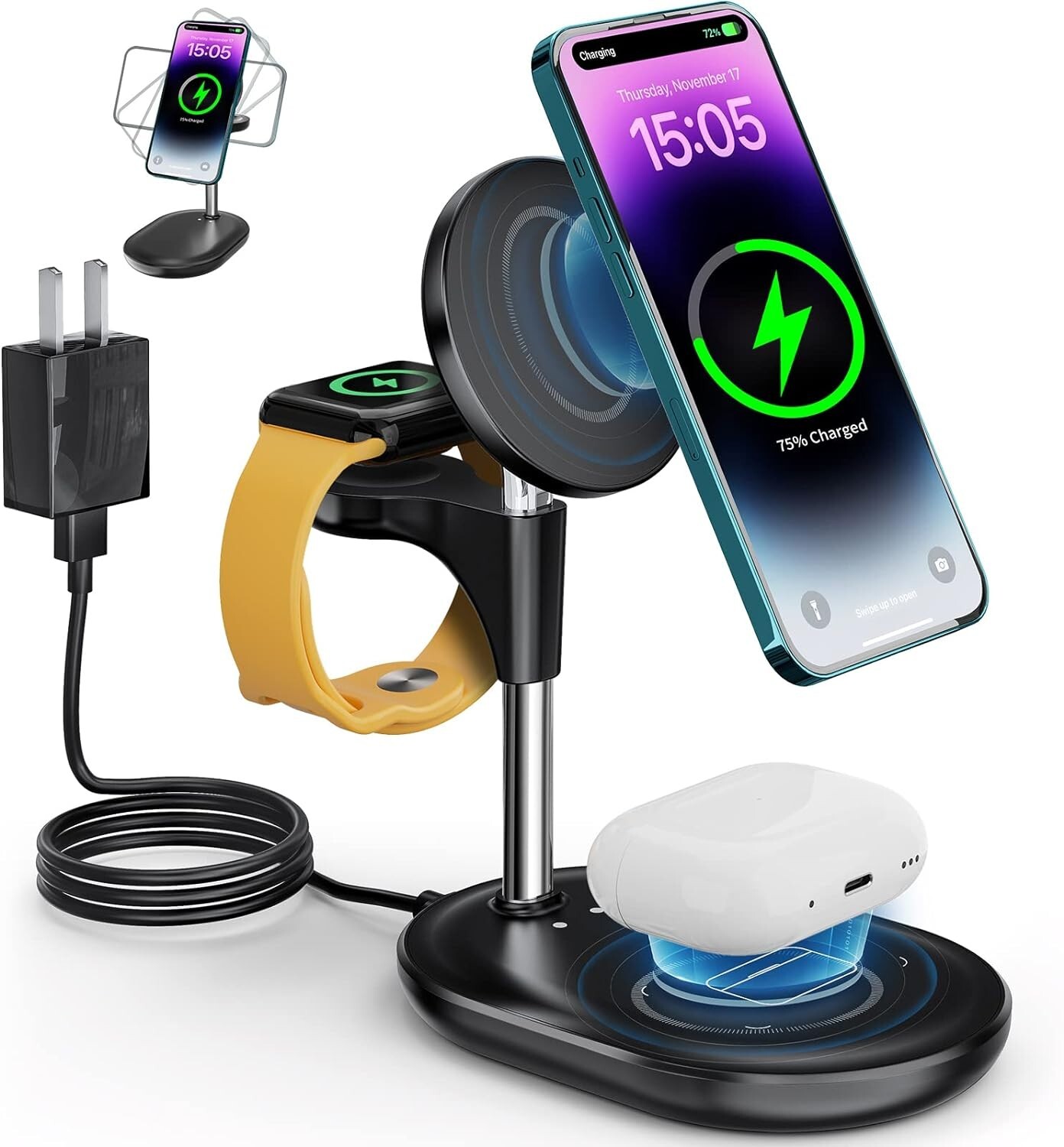 Wireless Charging Station for Multiple Devices Apple, 3 in 1 Wireless Charger St
