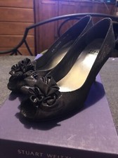 Stewart Weitzman Evening/ Wedding Pumps Size 5.5 Leather Sole, Black w/Sparkles