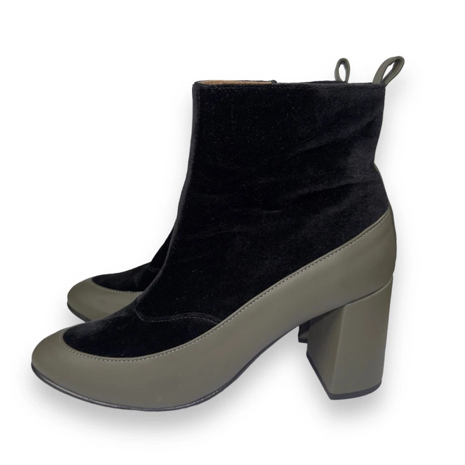 NAE веган Паула зеленый блок каблук Chelsea ботинки оливковый / черный бархат женщин 9 - Изображение 2 из 4