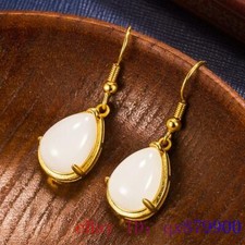 Jade Water droplet Earrings 925 Silver Natural Jewelry Gemstones Women White
