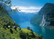 Landscape norway mountains fjord seven sisters waterfall Custom Gaming Mat Desk
