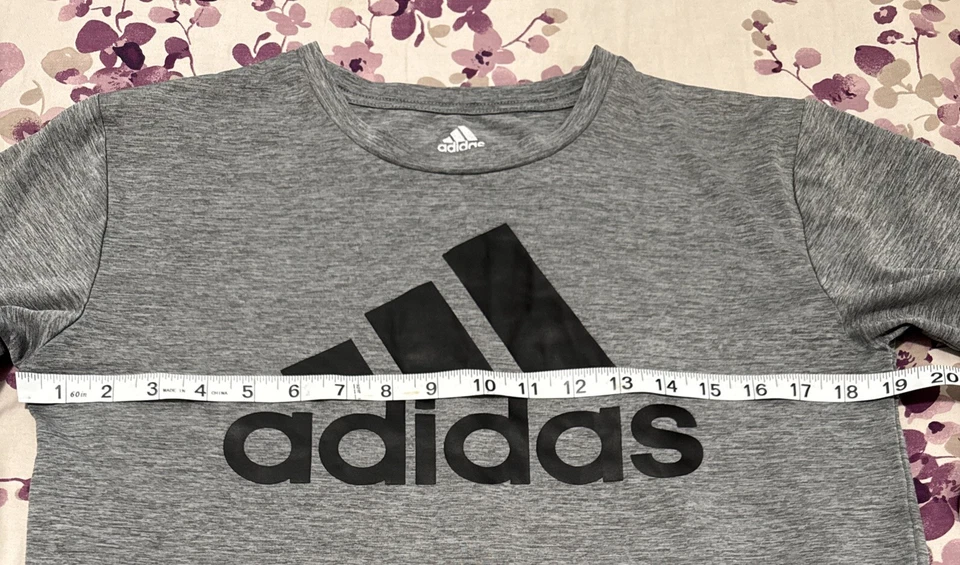 adidas climalite t-shirt Boy L (14-16) gray+black logo/short sleeves/poly knit - Image 4 of 4