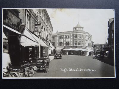 BRAINTREE High Street HOME & COLONIAL STORE & DELIVERY BIKE c1930s RP Postcard