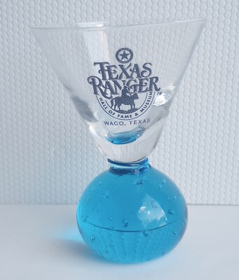 Souvenir Shot Glass Texas Rangers Museum Waco, TX Round Base Blue 1 oz