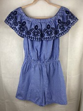 Dorothy Perkins Blue Stripe Off The Shoulder Ruffle Romper Size UK 12