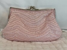 Cache pink satin evening cocktail purse with bead details