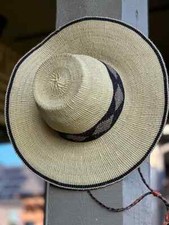 African Hand Made Straw Summer Tanga Hats Leather Draw Strings KENYA