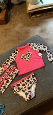 girls 3 pc leopard print swim suit bathing suit swim shirt sz 2T