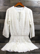 Alice + Olivia Dress Size 6 White Margaux Drop Waist Lacey Front Tie Midi Smock