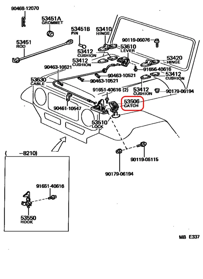TOYOTA LAND CRUISER GENUINO CAPÓ DELANTERO PARA GUARDABARROS GANCHO PESTILLO IZQUIERDO Y DERECHO Juego OEM Foto 3 de 4