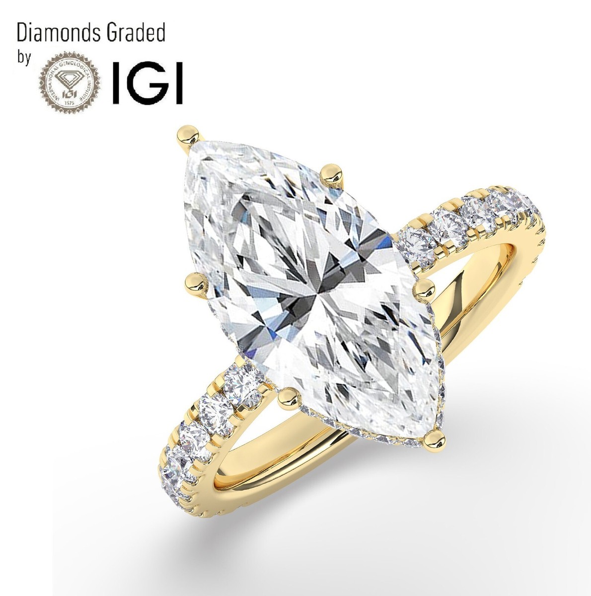IGI, 5 CT ,Solitaire Lab-Grown Marquise Diamond Engagement Ring 