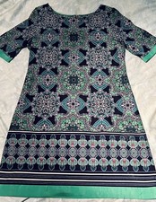 Eliza J Blue & Green Geometric Patterned Shift Dress | Sz. 12
