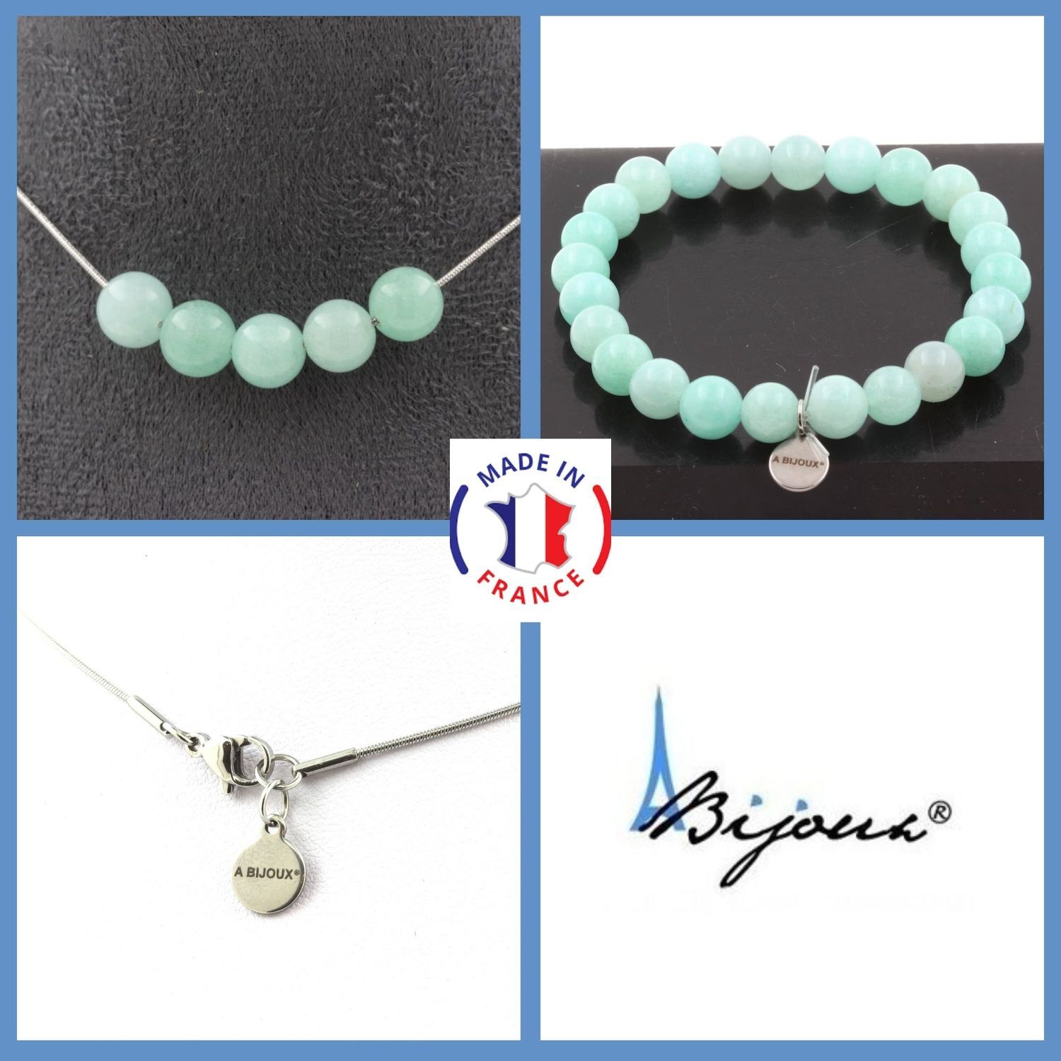 Parure collier et bracelet amazonite ajustables pour en finir avec les bijoux trop grands