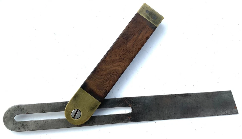 OUTIL ANCIEN FAUSSE ÉQUERRE COULISSABLE SAUTERELLE EN ACAJOU N.MILTON SQUARE - Photo 2/4