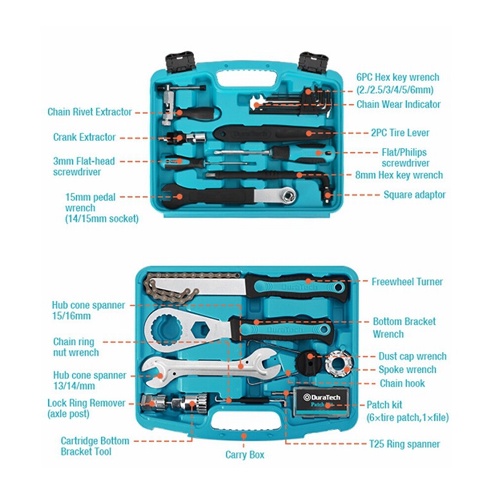 Kit De Réparation Vélo DURATECH 35 Pièces - Outils Et Accessoires Pour Pneus Avec étui De Rangement Pratique