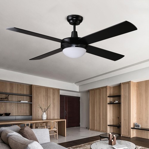 52" Ceiling Fan with Lamp Remote Control 4 Blade DC Fan Black 130CM - Picture 4 of 11