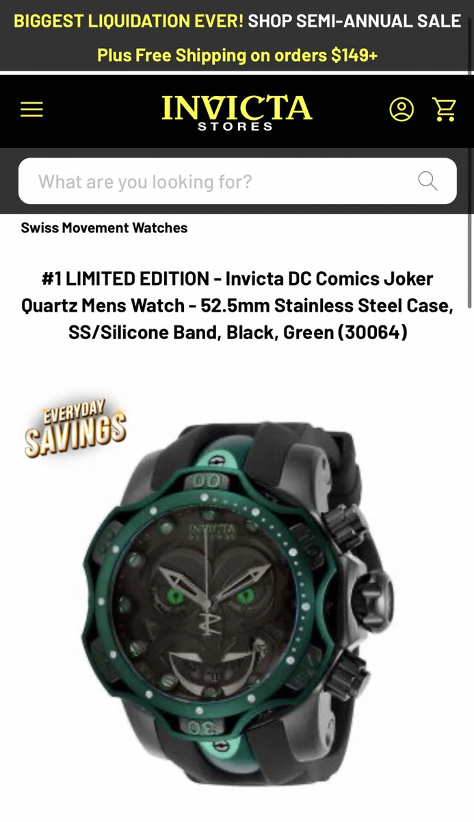 NEW Invicta Venom DC Comics Joker 30064 Black Green Watch Limited