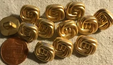 12 Gold Tone Square PLASTIC Shank Buttons Just Over 1/2" 13.5MM Lot # 3317