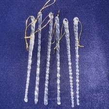 Set of 6 Handcrafted Frosted 5" Twisted Glass Icicles Christmas Ornaments