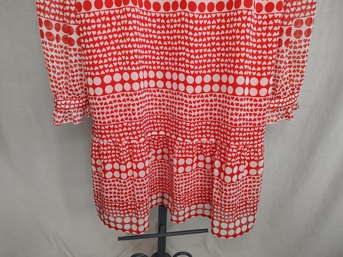 LOFT Neu mit Etikett rot Herz gepunktet Volant Kleid Bindeband Ausschnitt Langarm Damen XL gefüttert - Bild 3 von 11