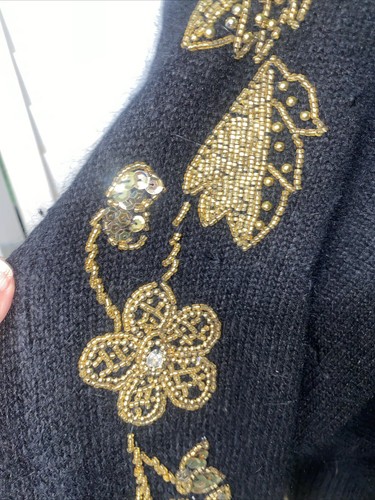 Vintage 80s 90s Worthington Women’s Black Sequin Beaded Silk Blend Sweater Small - Picture 11 of 11