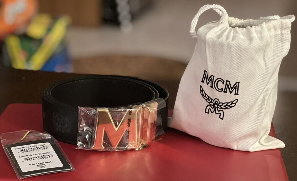 MCM Men's US O/S Claus Reversible Logo Engraved Belt Black MCM Men's US O/S Claus Reversible Logo Engraved Belt Black