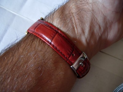 Bracelet Cuir Veau Véritable Louisiana 16mm - Marron Clair Gold, Finition Alligator