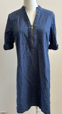 Anne Klein Chambray Shift Dress 4 Blue Zip Front Denim Look
