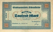 Schopfheim Stadtgemeinde 1000 Mark 1922 gebraucht (Einrisse)