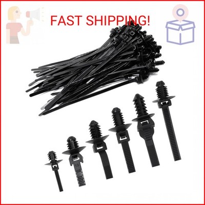 SWZHAI 60 PCS Push Mount Zip Ties, Nylon Car Mount Wire Ties Snap in Cable Zip T