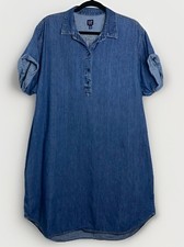 Gap Womens Blue Cotton Denim Short Sleeve Collared Mini Shirt Dress Size LARGE