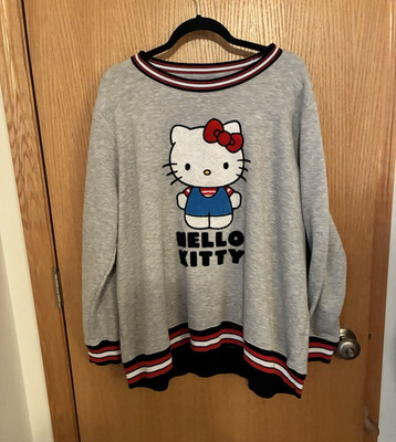 Hello Kitty Women s Plus 3X Gray Fleece Graphic Crewneck Sweatshirt Relaxed