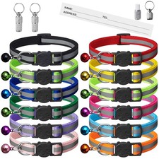 12 Pack Reflective-Breakaway  Cat Collars with Bells  Safety Buckle Kitten Collar