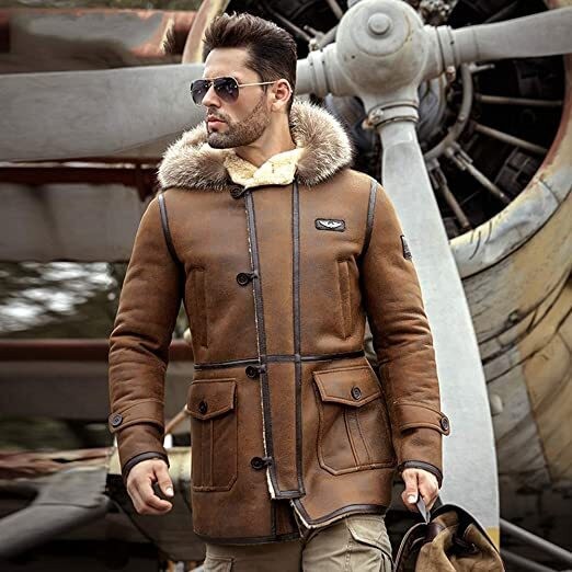 B-3 Jacket RAF US Navy Mens Bomber Flying Aviator Irvin Real Shearling Leather image 5