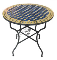 Mediterraner Mosaiktisch Rund Ø 80 Cm Blau-Gelb
