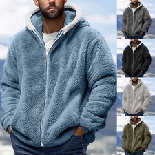 Thick Plush Hooded Fleece Winter Jacket for Men Loose Casual Sweatshirt