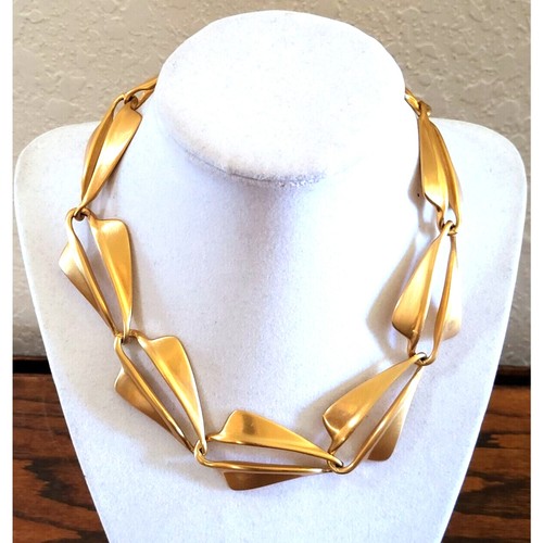 Vintage Ann Klein Couture NECKLACE Brushed Gold Faceted Chain Links Marked - 16" - Picture 5 of 5