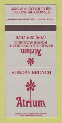 Matchbook Cover - Atrium Restaurant Rolling Meadows IL 30 Strike